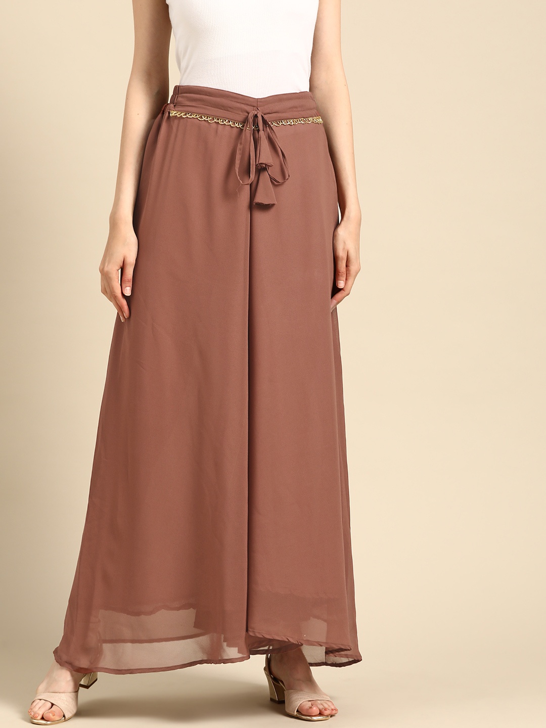 

TAG 7 Women Brown Solid Flared Palazzos