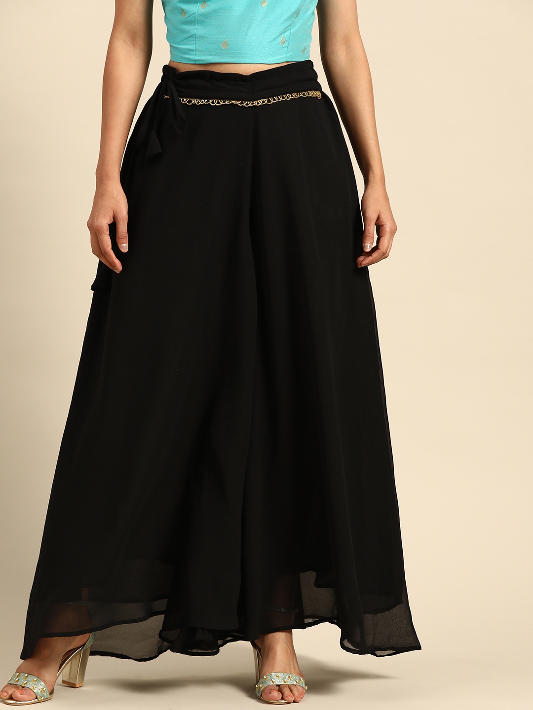 

TAG 7 Women Black Solid Flared Palazzos