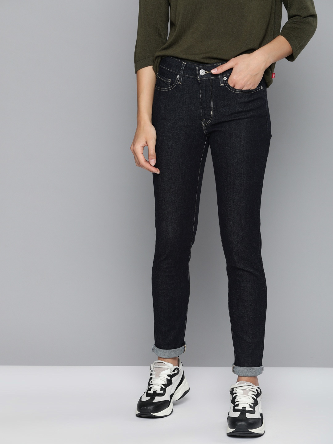 

Levis Women Navy Blue 711Skinny Fit Mid-Rise Clean Look Stretchable Jeans