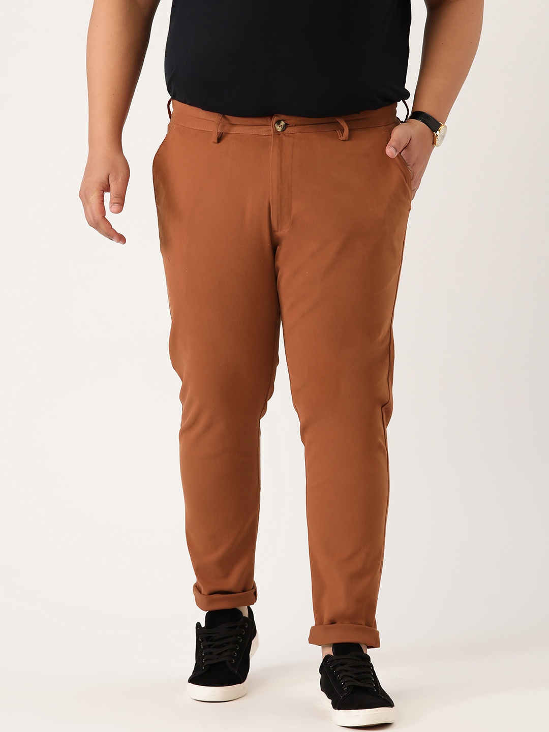 

Sztori Men Plus Size Rust Brown Solid Chinos