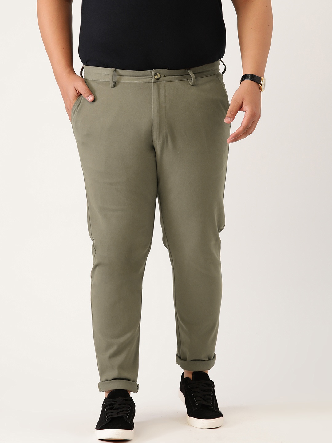 

Sztori Men Plus Size Olive Green Chinos