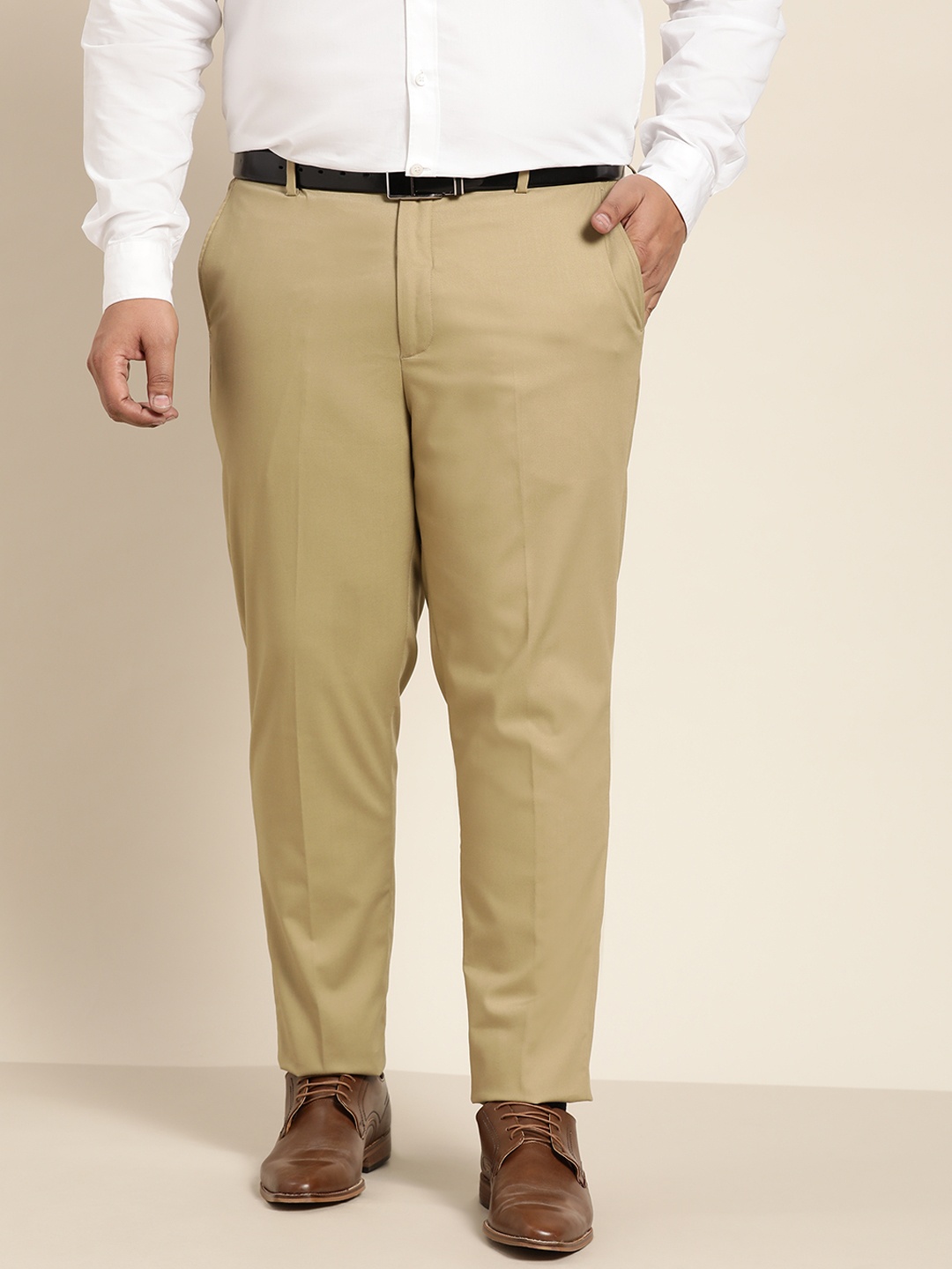 

Sztori Men Plus Size Khaki Solid Formal Trousers