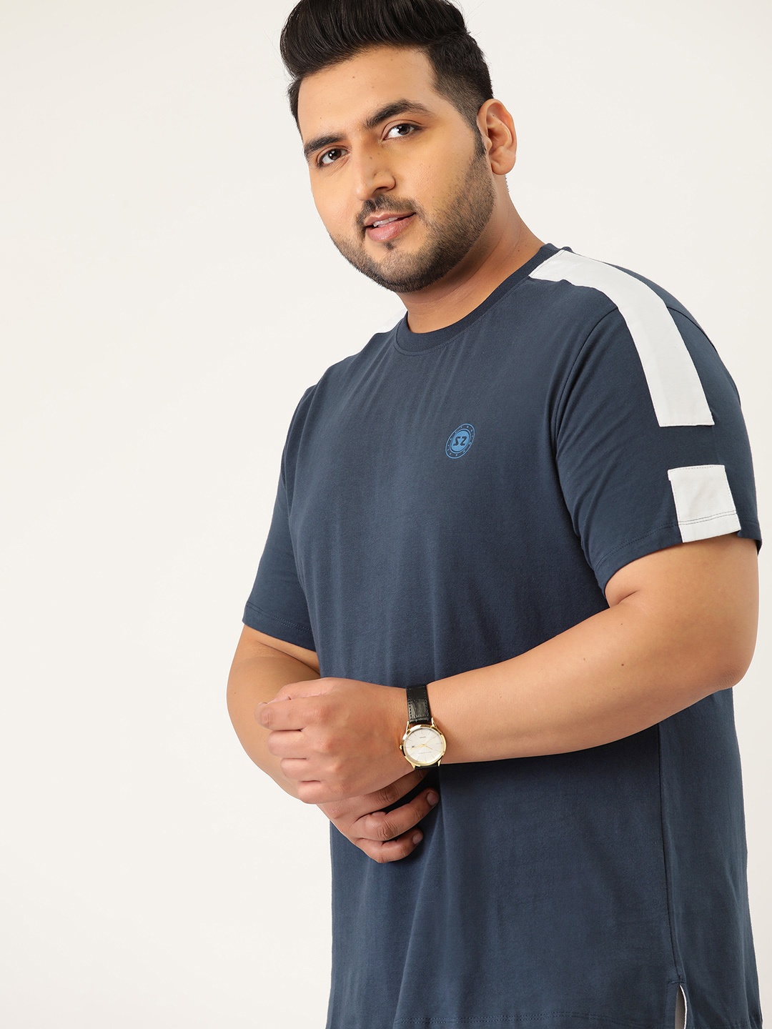 

Sztori Men Plus Size Pure Cotton Peached Finish Navy Blue T-shirt