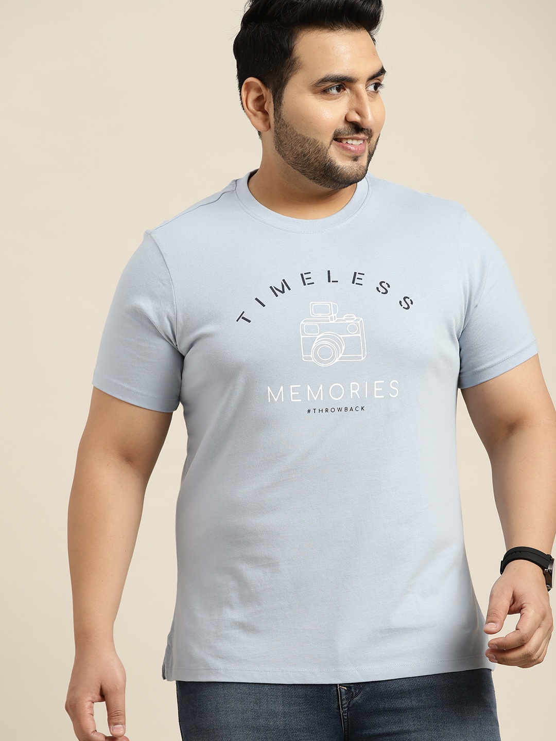 

Sztori Men Plus Size Blue Typography Printed Pure Cotton T-shirt