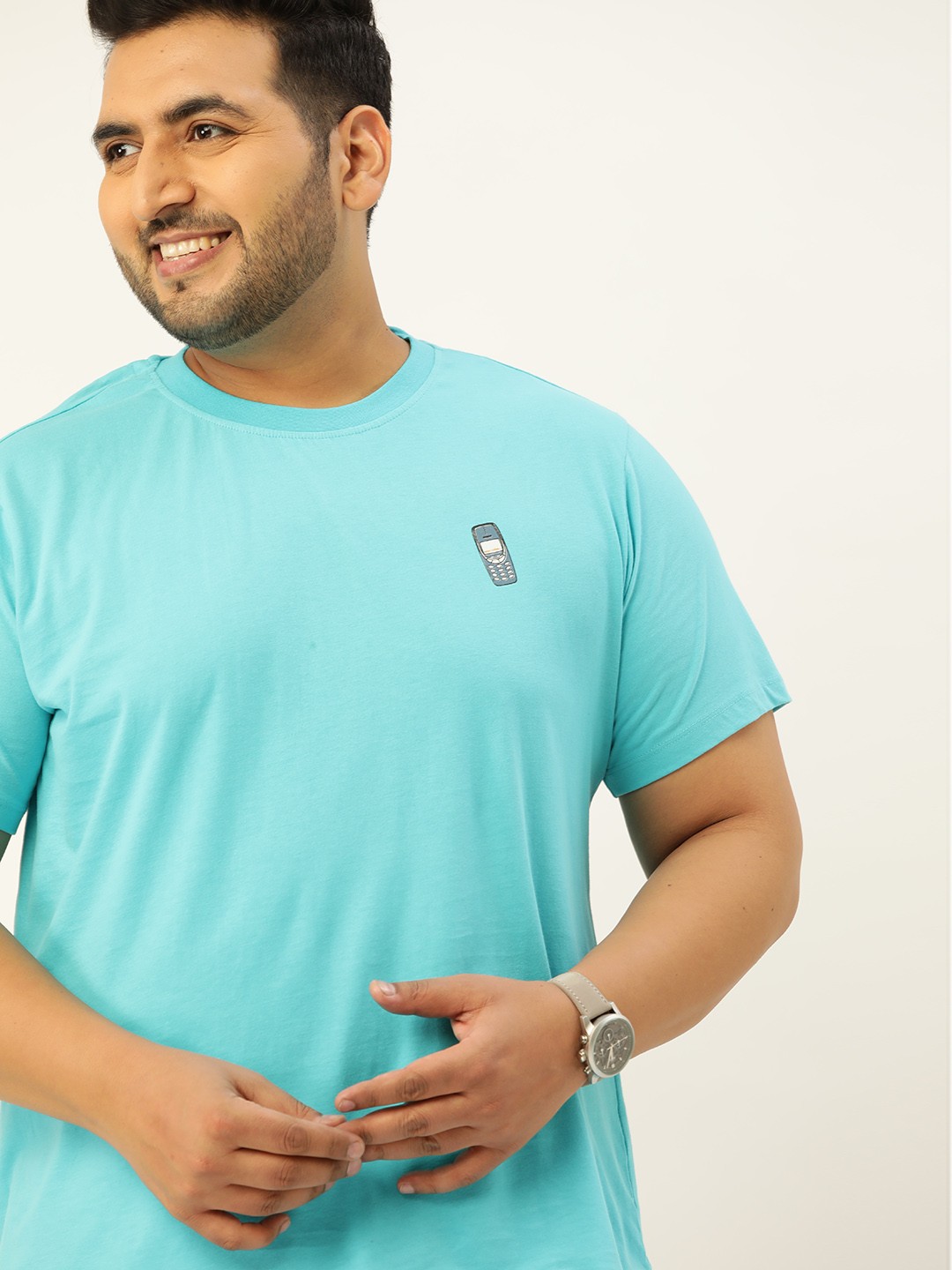 

Sztori Men Plus Size Blue Pure Cotton Solid Pure Cotton T-shirt