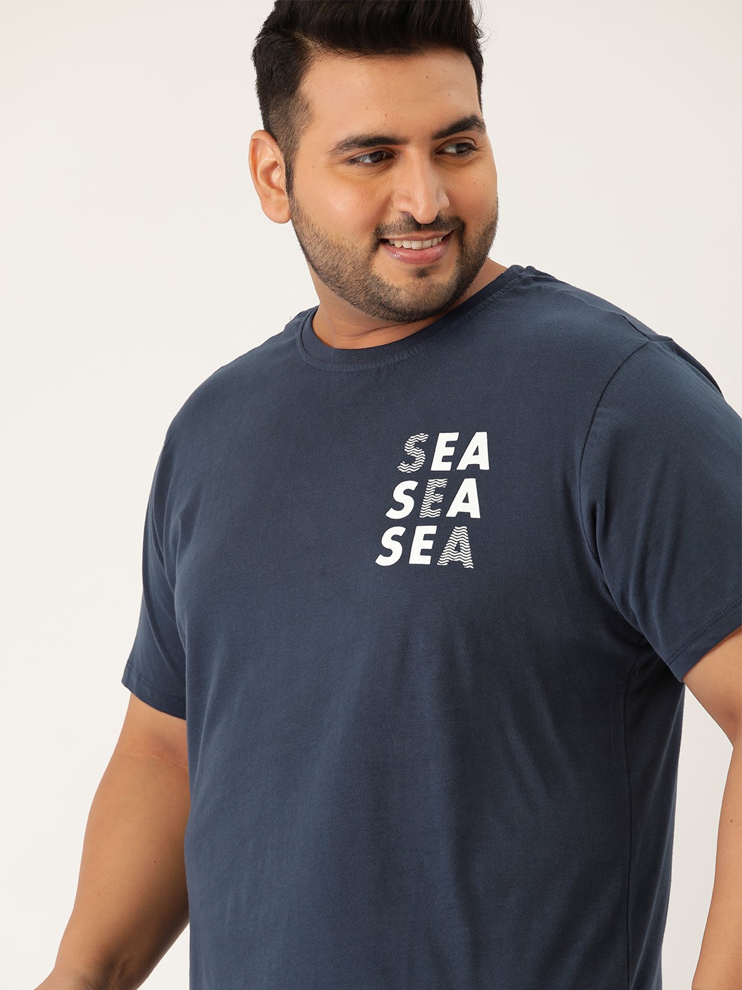 

Sztori Men Plus Size Navy Blue Pure Cotton Typography Printed Pure Cotton T-shirt