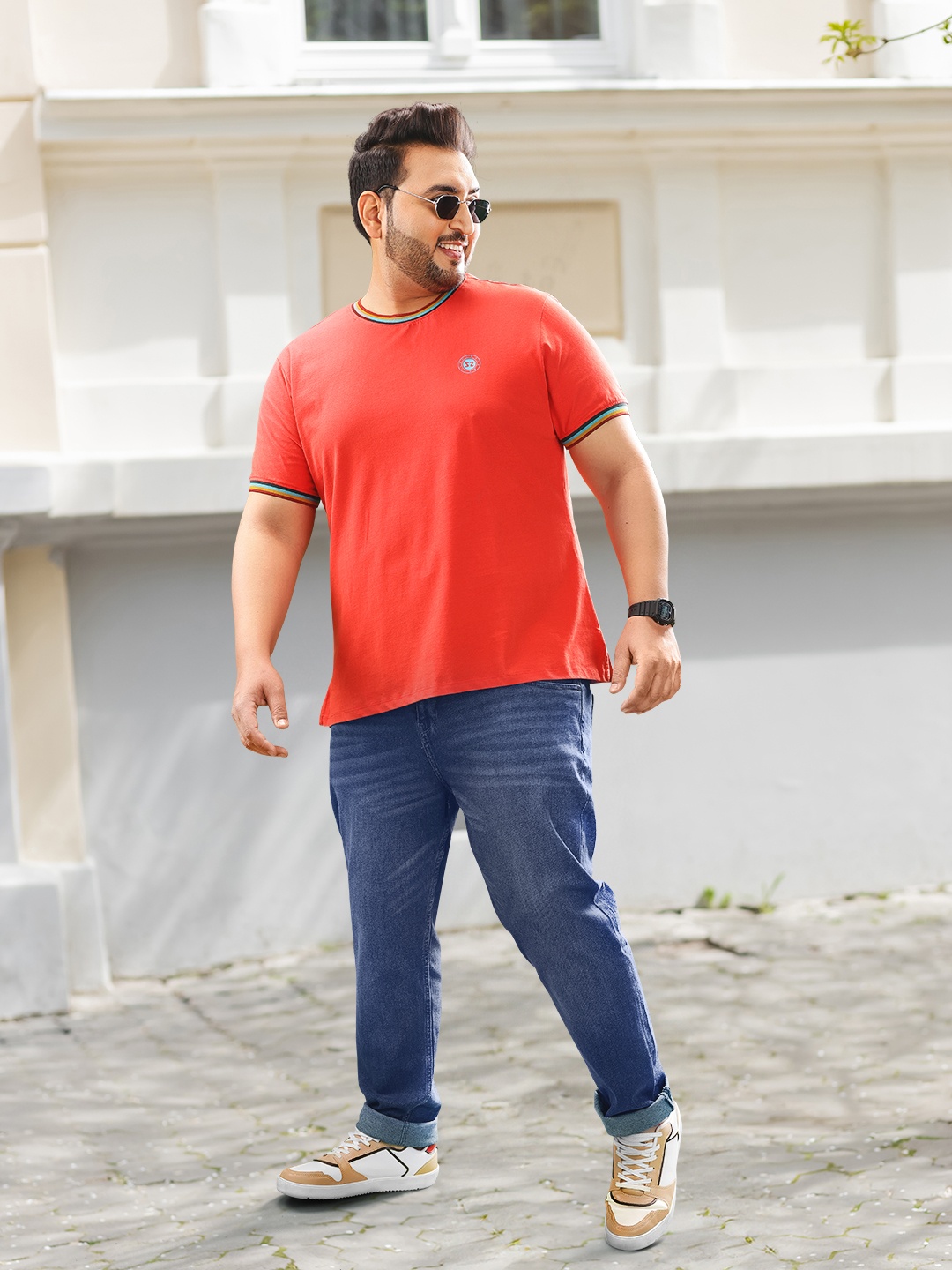 

Sztori Men Plus Size Red Pure Cotton Solid Pure Cotton T-shirt