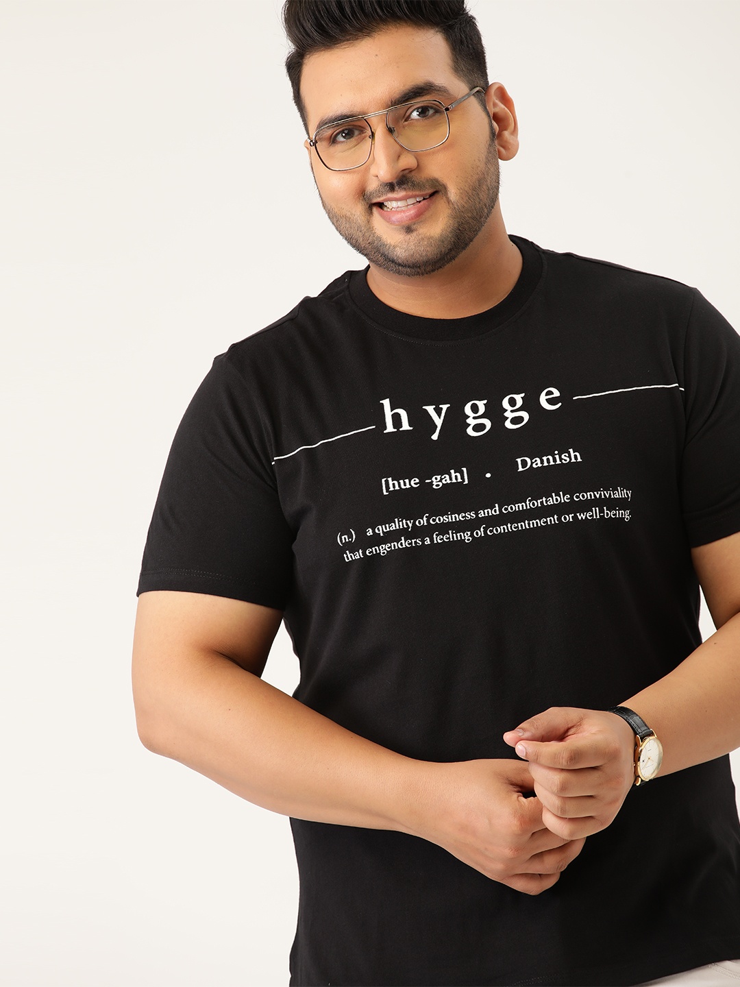 

Sztori Men Plus Size Pure Cotton Peached Finish Black & White Typography Printed T-shirt