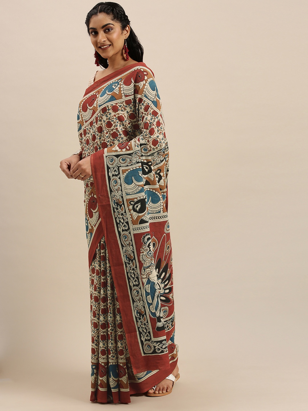 

Shaily Off-White & Maroon Pure Cotton Floral Printed Saree