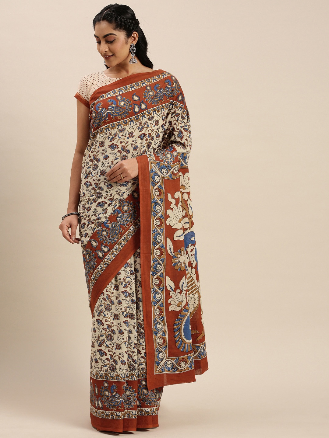 

Shaily Cream-Coloured Printed Pure Cotton Saree