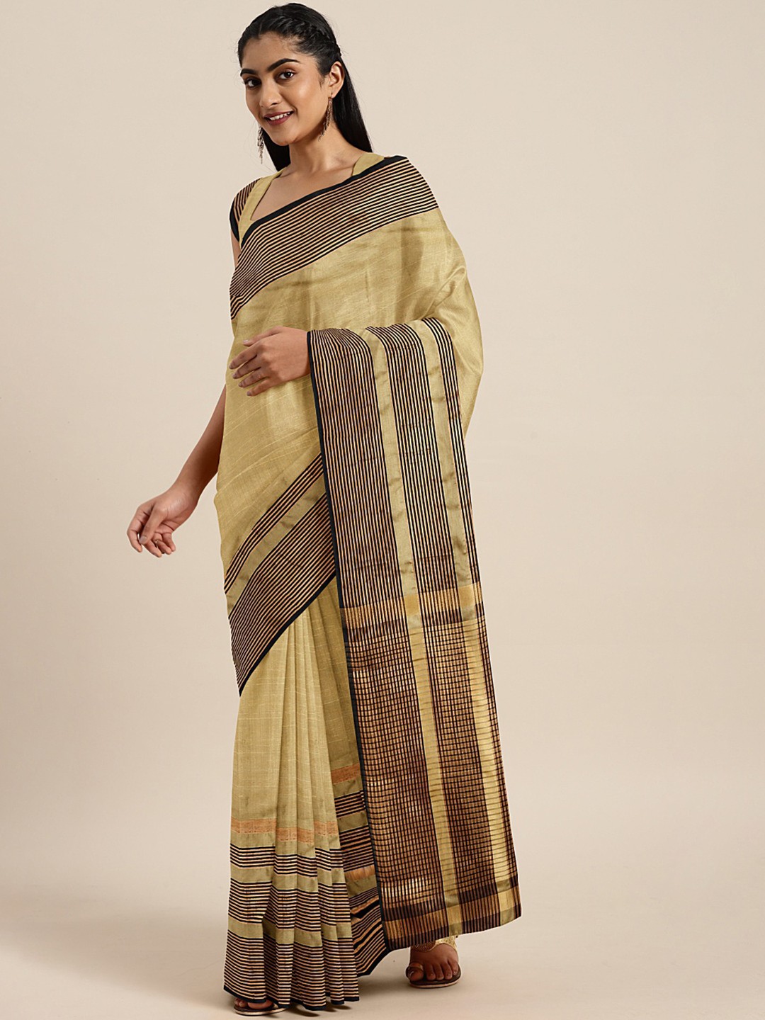 

Mitera Beige Woven Design Art Silk Saree
