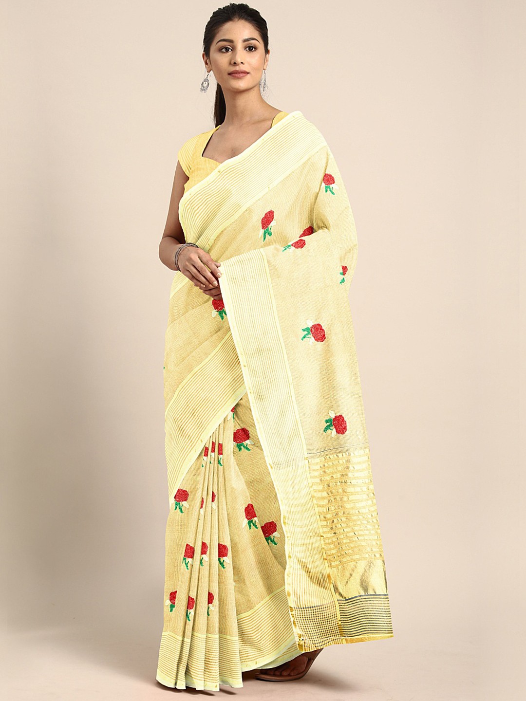 

Mitera Yellow & Red Embroidered Celebrity Saree