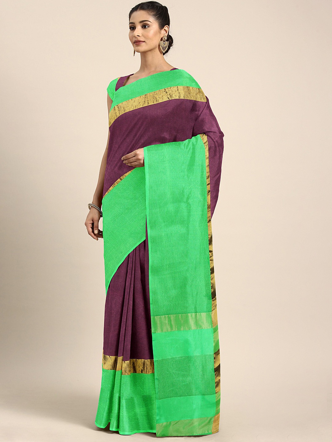 

Mitera Purple Solid Silk Blend Saree