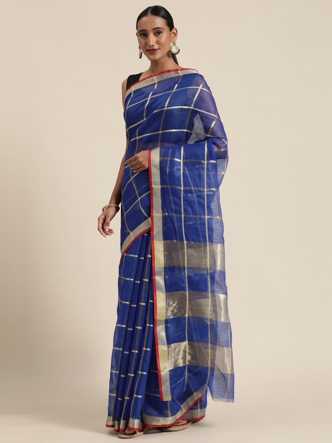 

Mitera Blue Checked Jute Cotton Saree