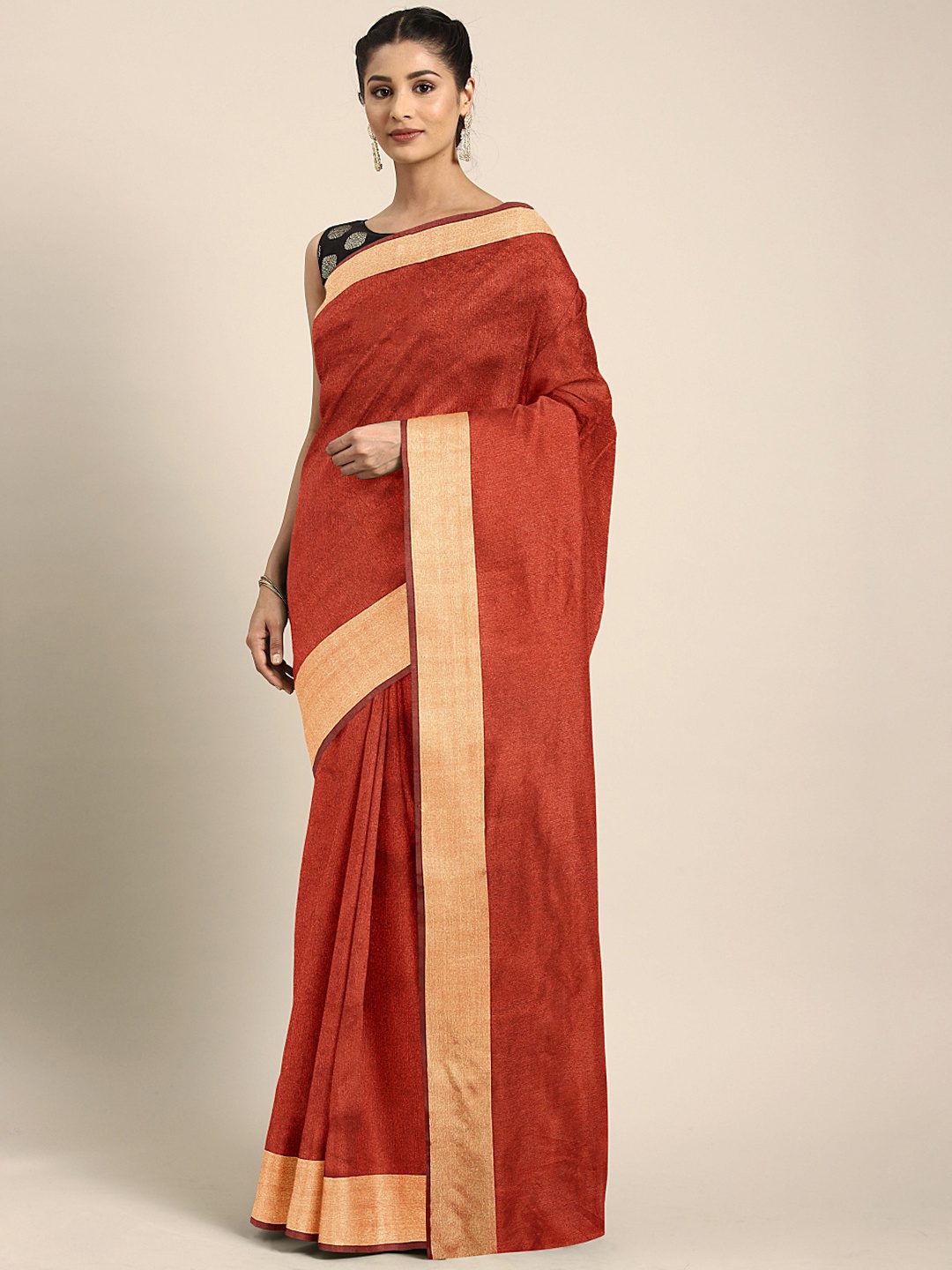 

Mitera Rust Red Solid Silk Blend Saree