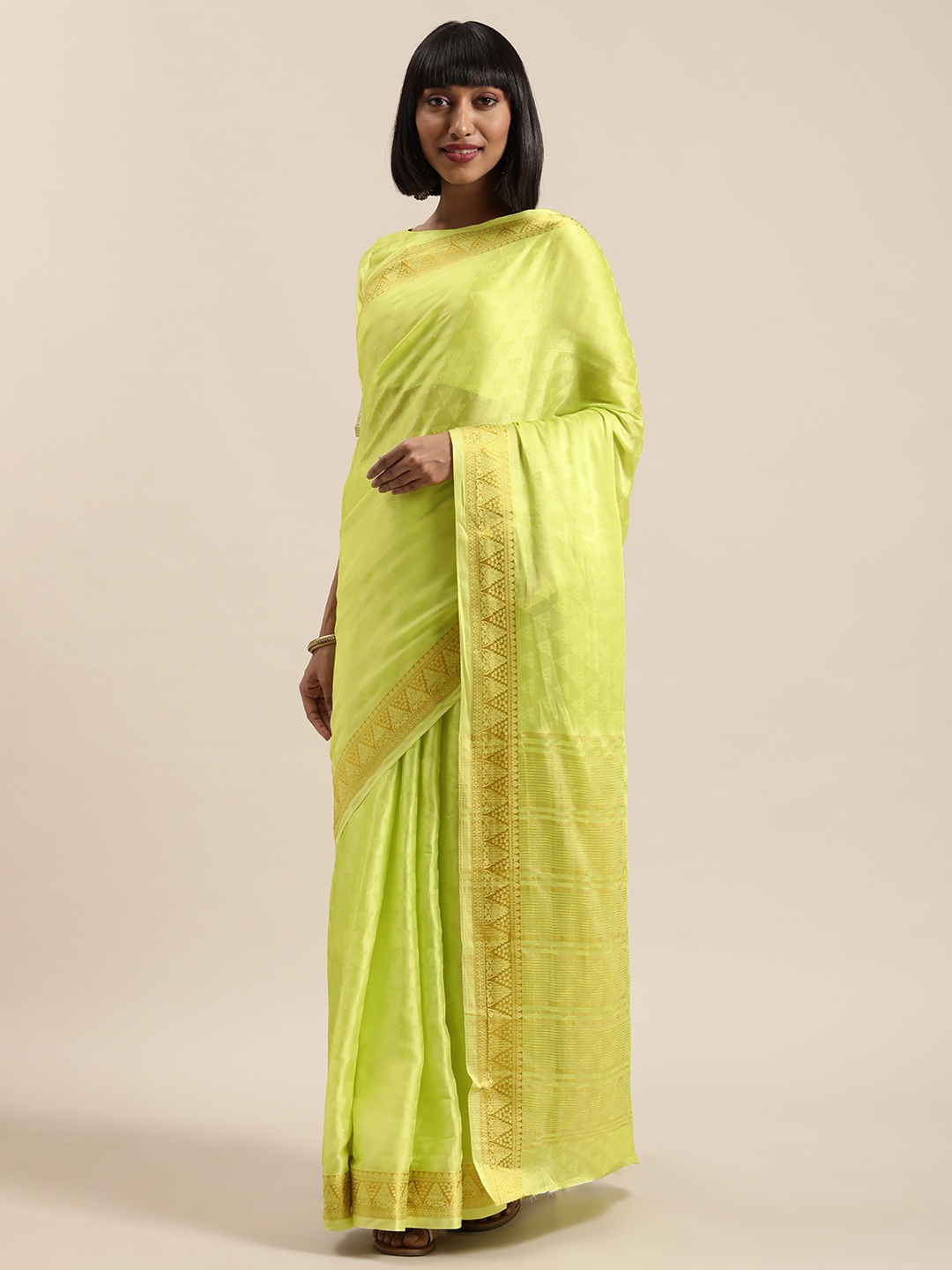 

Shaily Lime Green Woven Design Silk Blend Saree