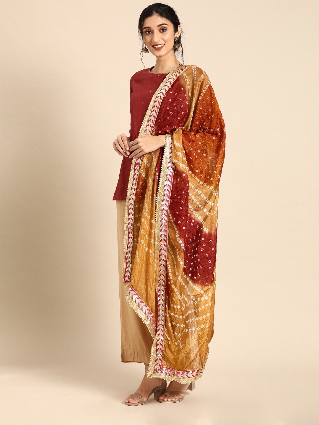 

Shaily Brown & White Dyed Bandhani Dupatta