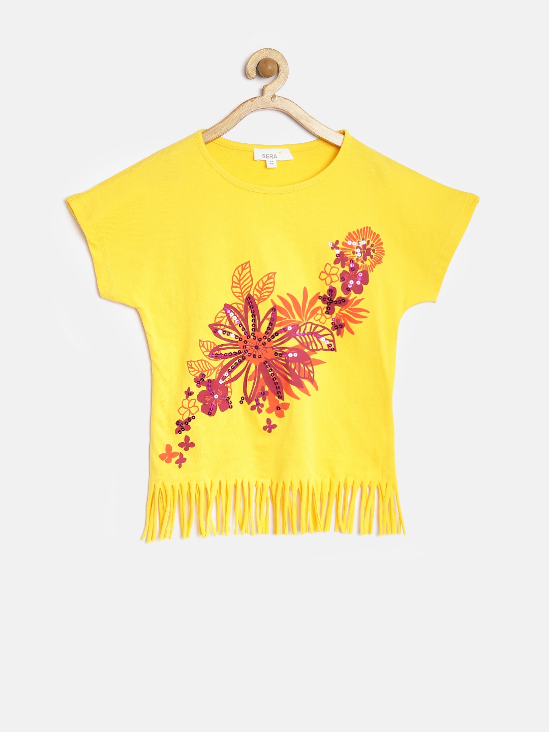 

Sera Girls Yellow Sequinned Printed Top