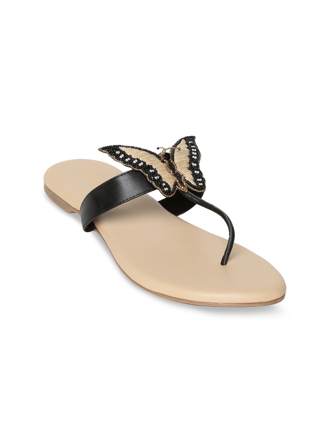 

Monrow Women Black Embellished T-Strap Flats