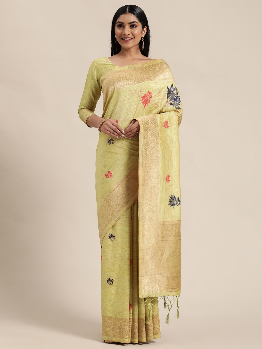 

flaher Olive Green & Red Woven Design Banarasi Saree