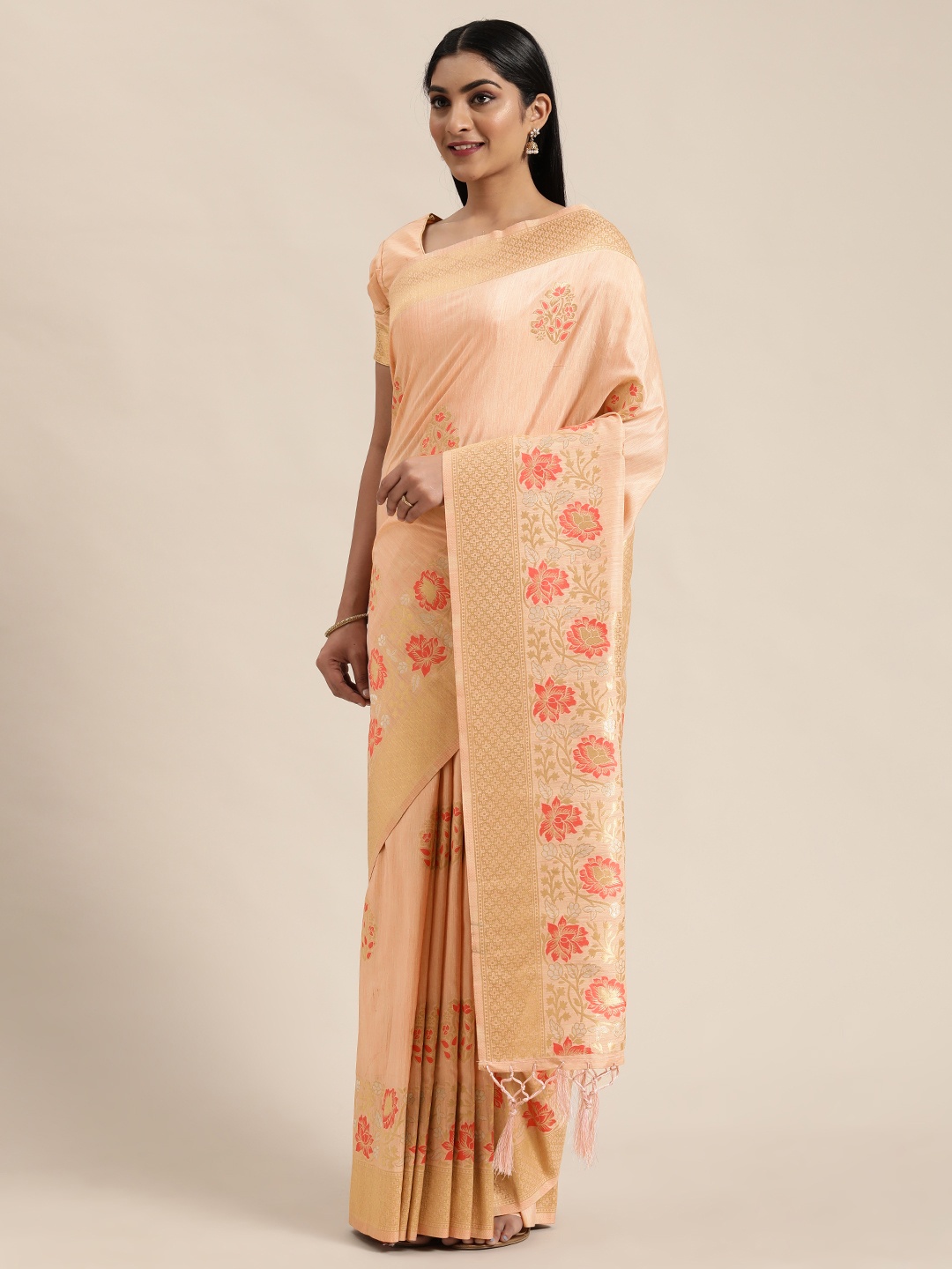 

flaher Pink & Red Art Silk Woven Design Banarasi Saree