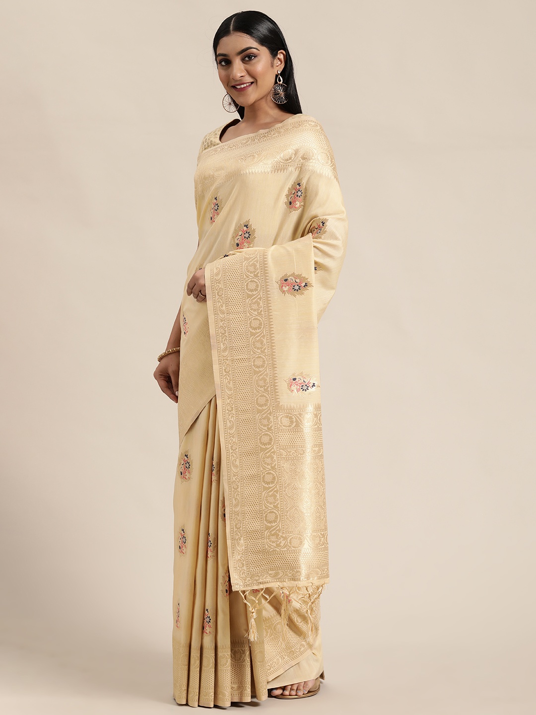 

flaher Cream-Coloured & Beige Woven Design Banarasi Saree