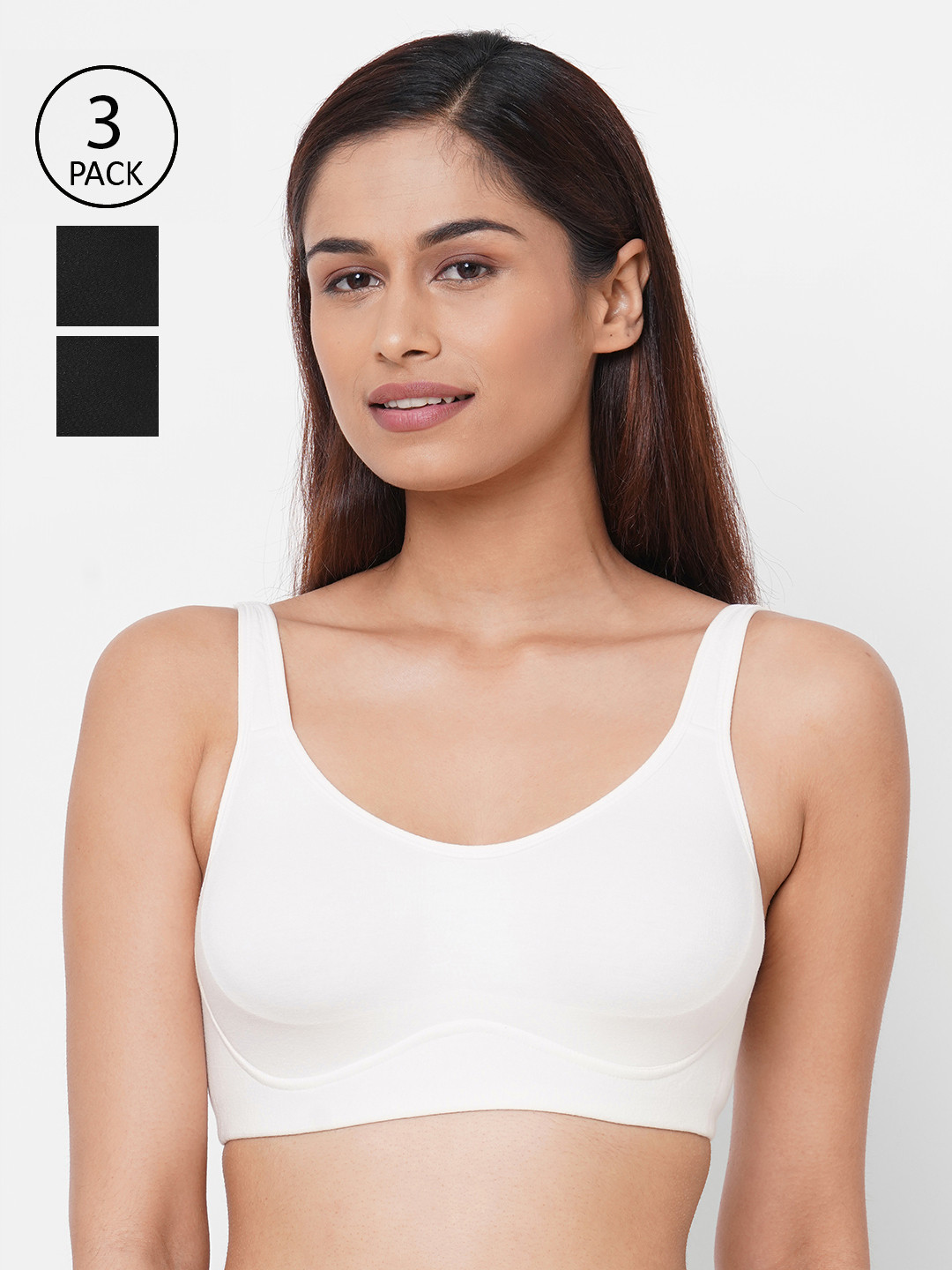 

Inner Sense Pack Of 3 Black & White Solid Non-Wired Non Padded T-shirt Bra ISB097_97