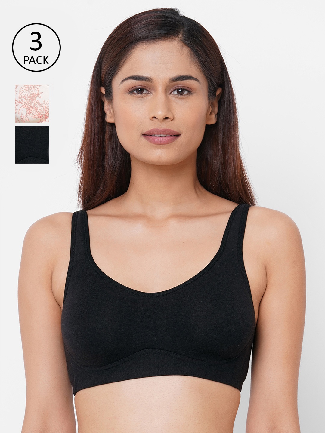 

Inner Sense Pack of 3 Solid Non-Wired Non Padded T-shirt Bras ISB097_97, Black