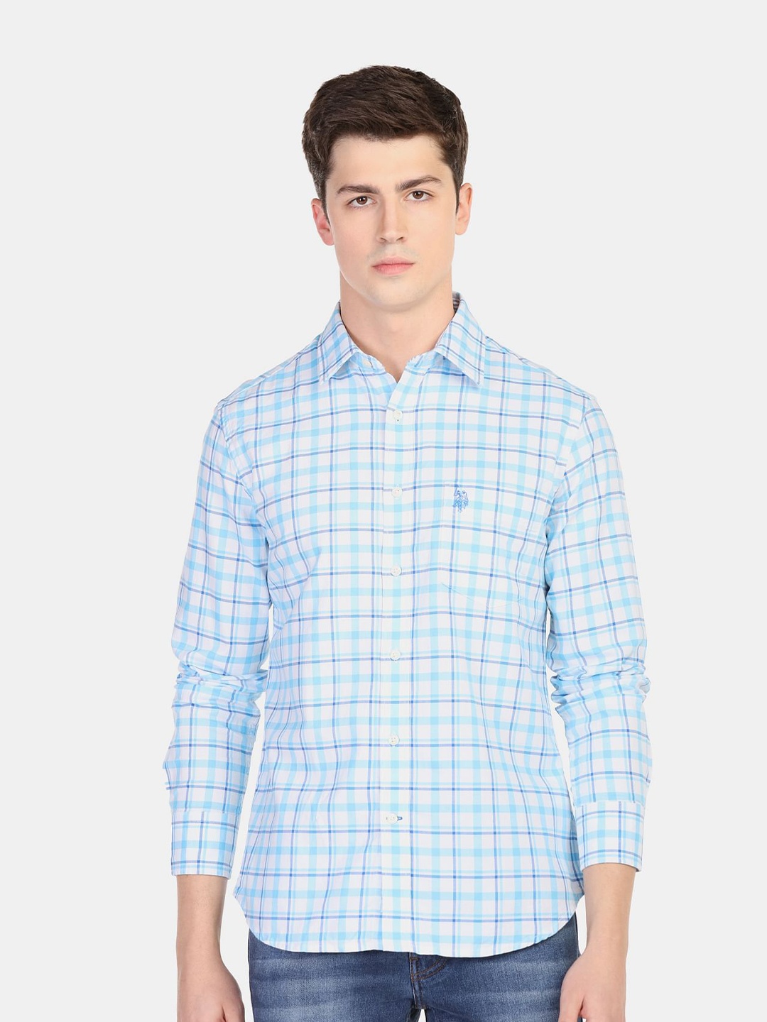 

U.S. Polo Assn. Men White & Blue Checked Casual Shirt