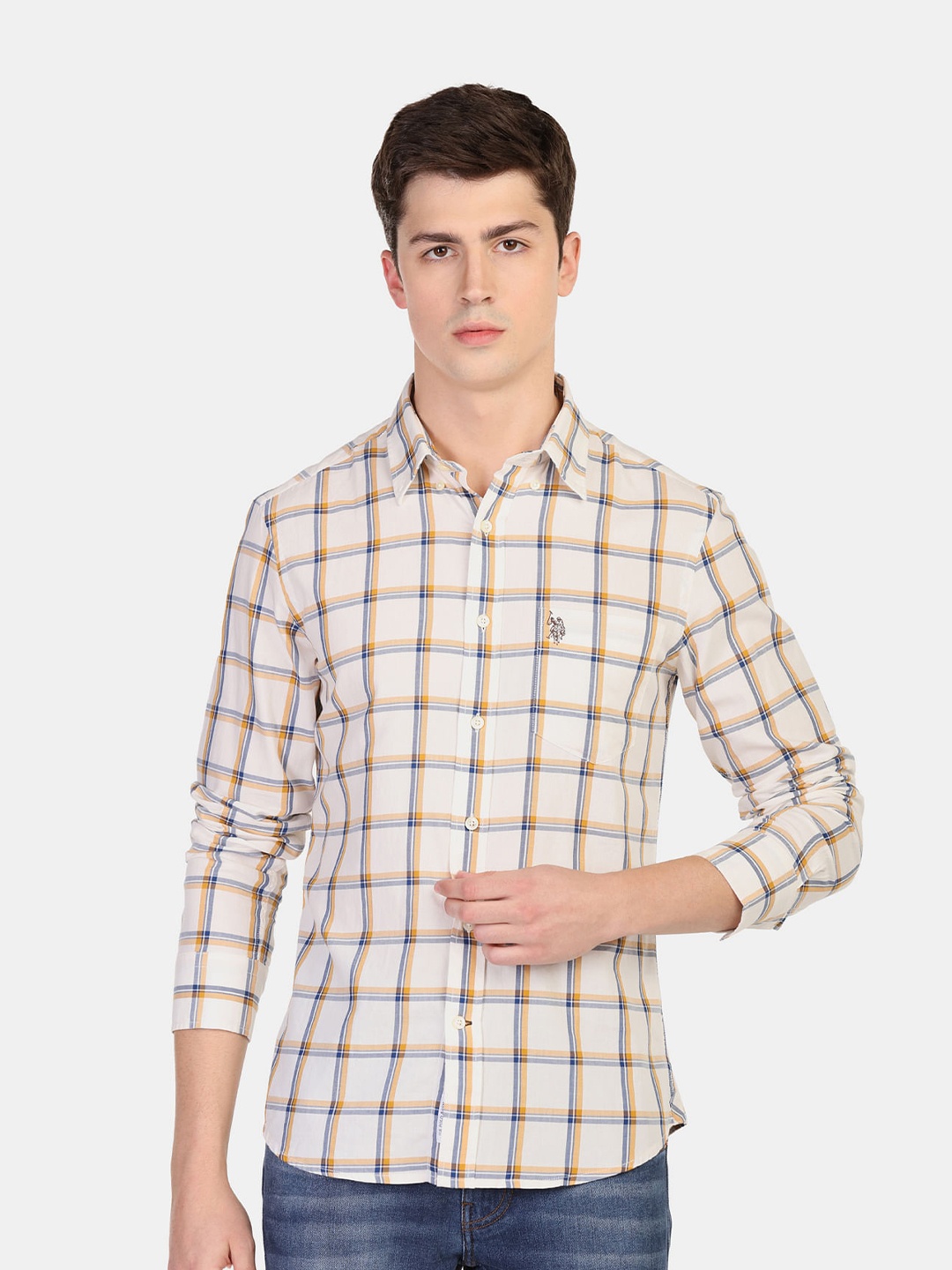 

U.S. Polo Assn. Men Beige & Blue Checked Casual Shirt