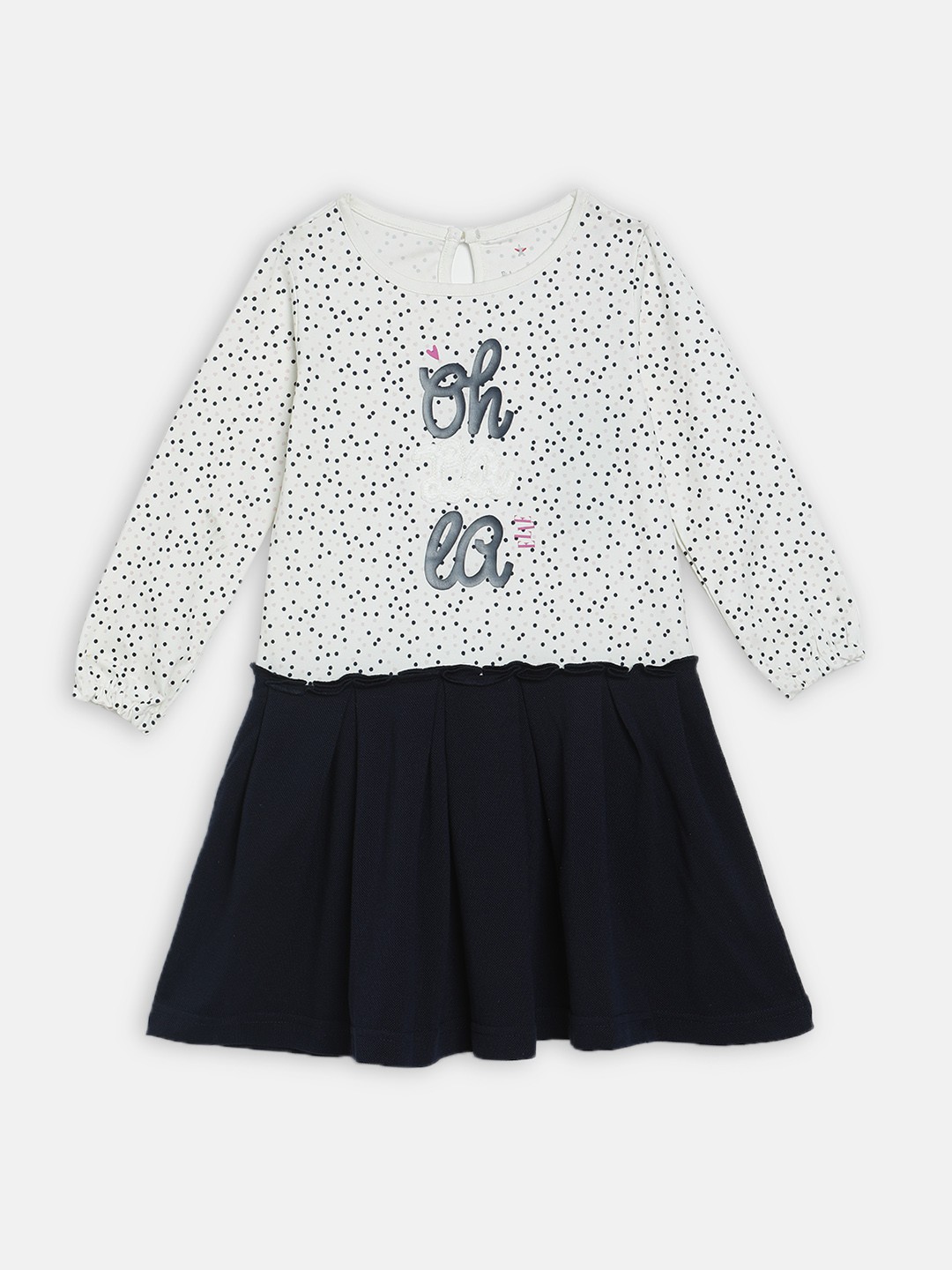 

ELLE Girls Off-White & Black Printed Drop-Waist Dress