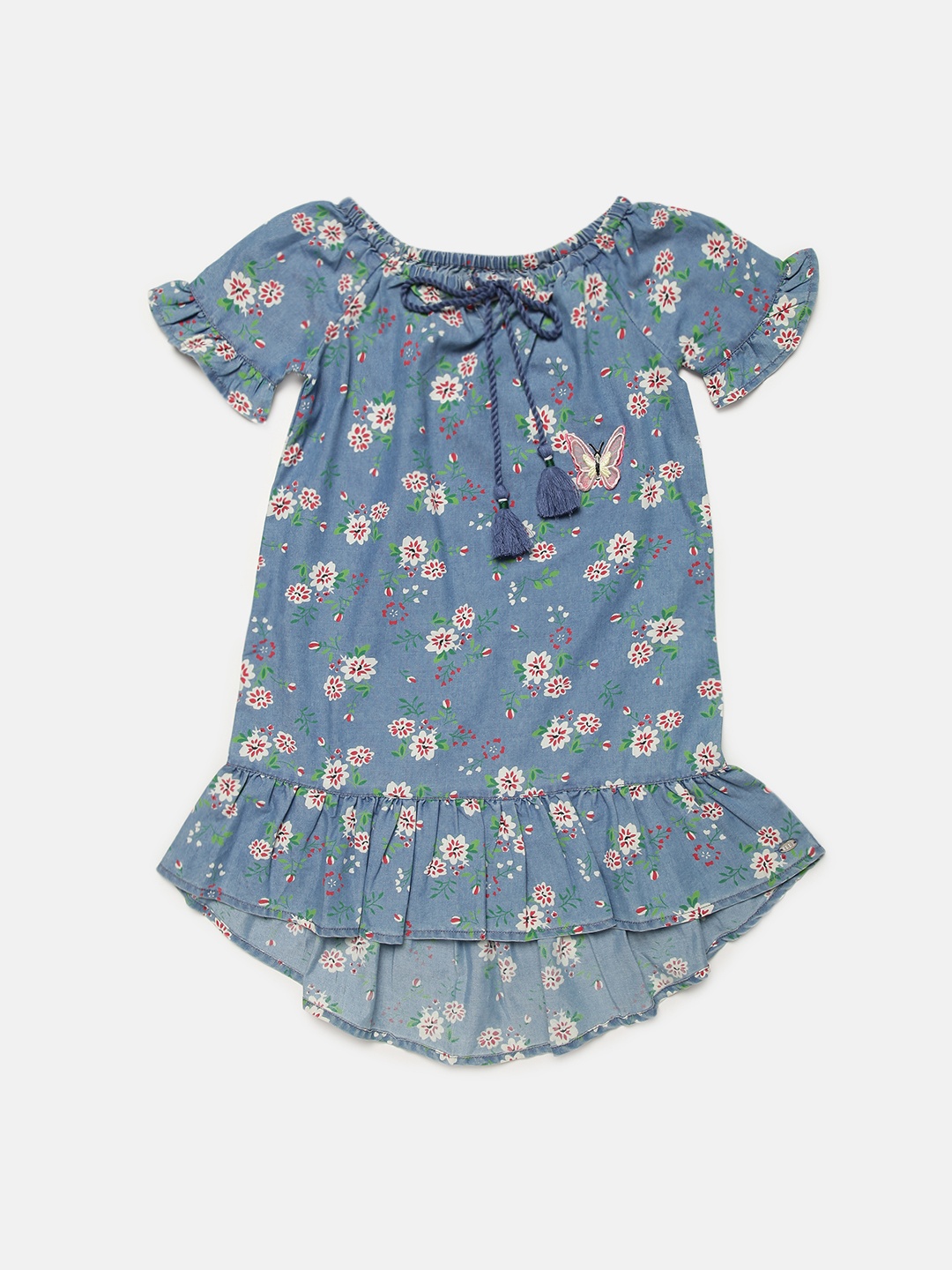 

ELLE Girls Blue Floral Printed Drop-Waist Dress