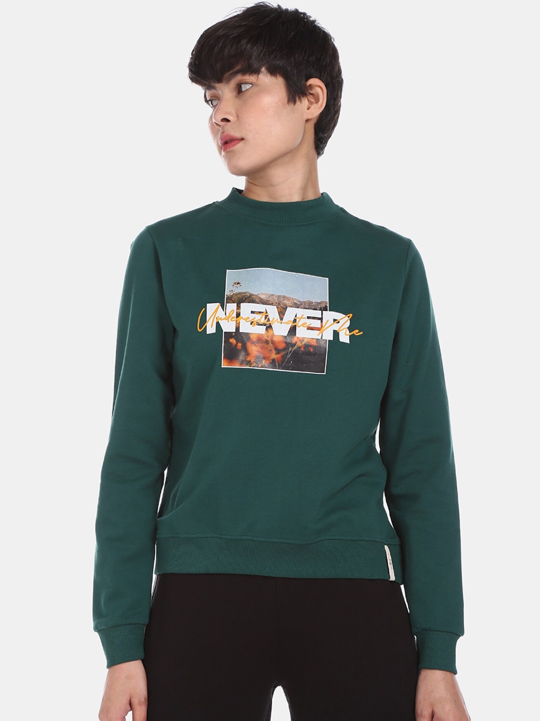 

Flying Machine Women Green Printed Sweatshirt
