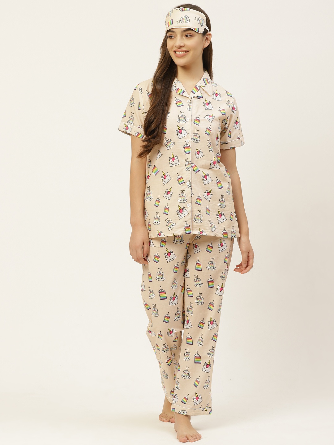

Rapra The Label Women Beige & White Printed Night suit