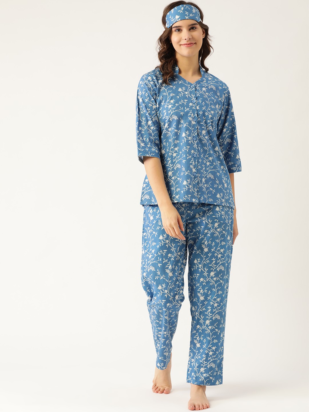 

Rapra The Label Women Blue & White Printed Night suit