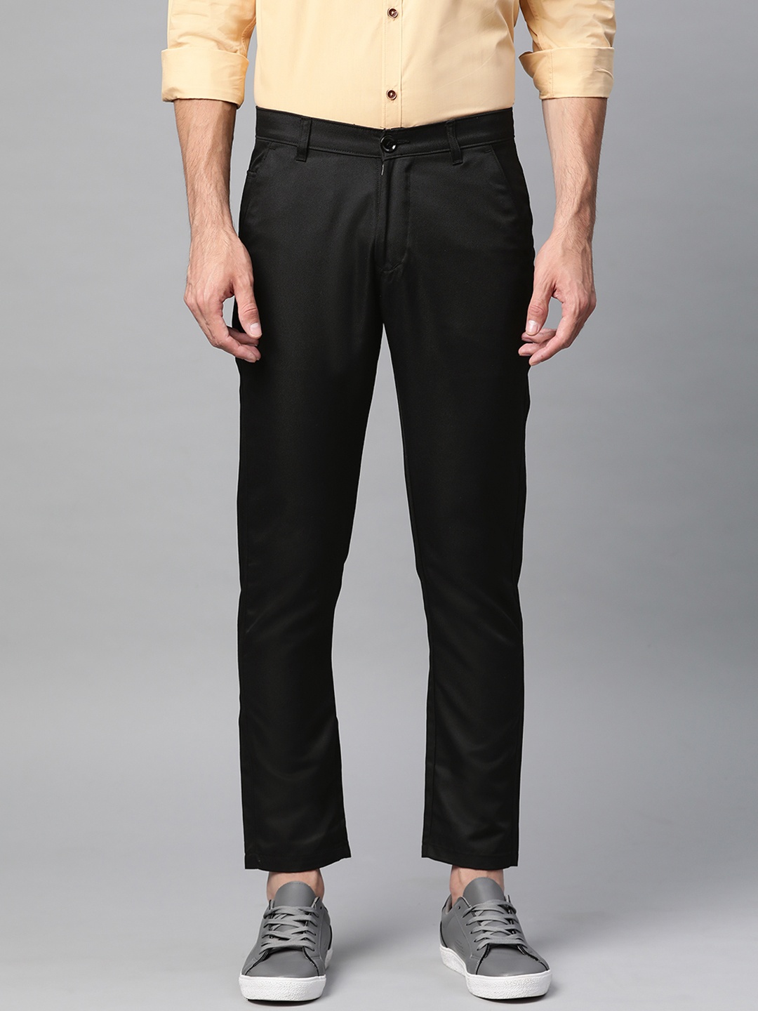 

DENNISON Men Black Smart Tapered Fit Solid Cotton Cropped Regular Trousers