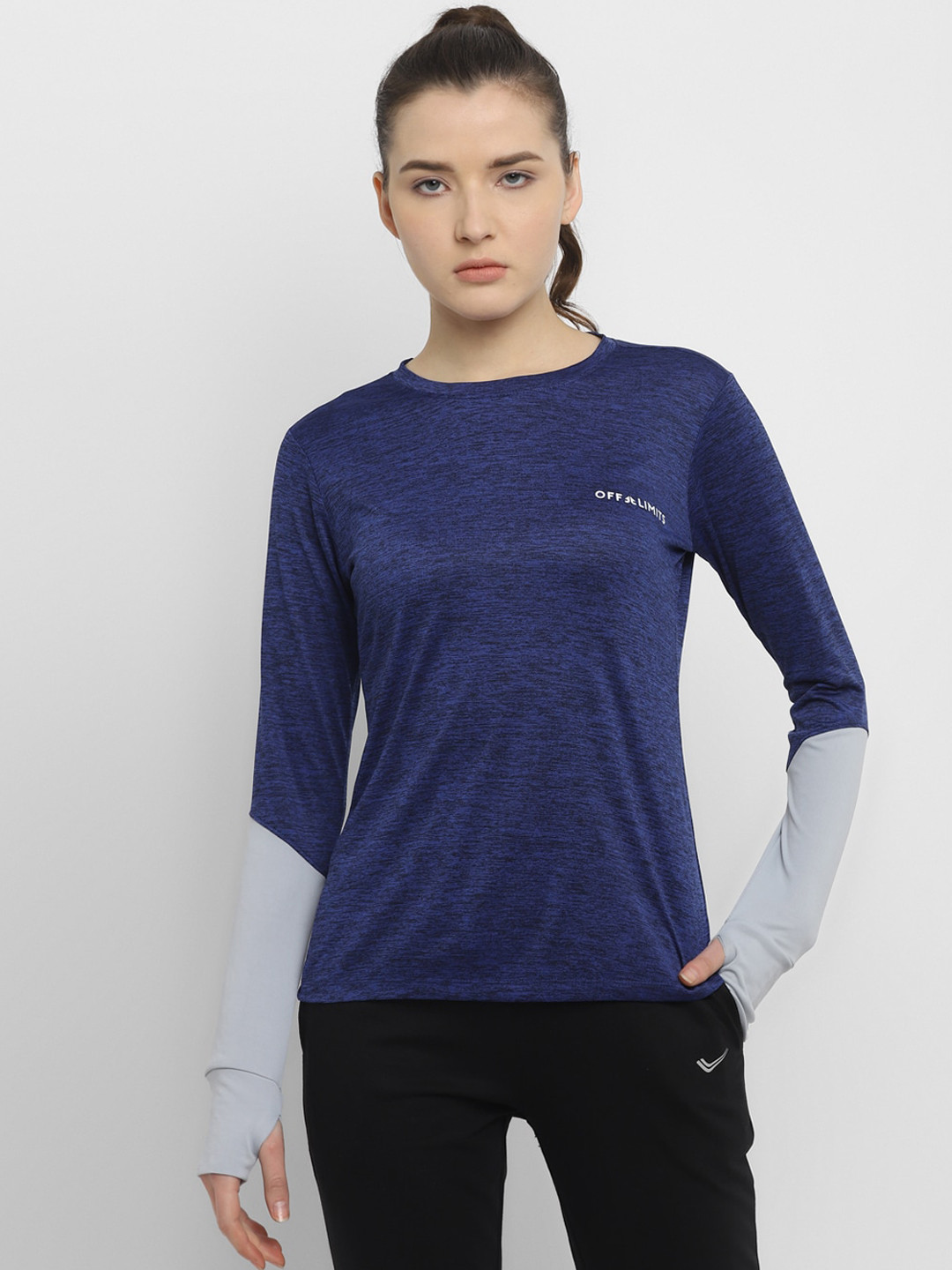 

OFF LIMITS Women Navy Blue Colourblocked Round Neck T-shirt
