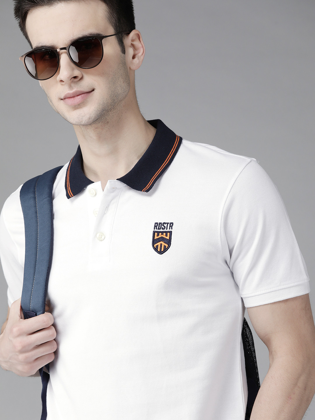 

The Roadster Lifestyle Co Men White Brand Logo Appliqued Pure Cotton Polo Collar T-shirt