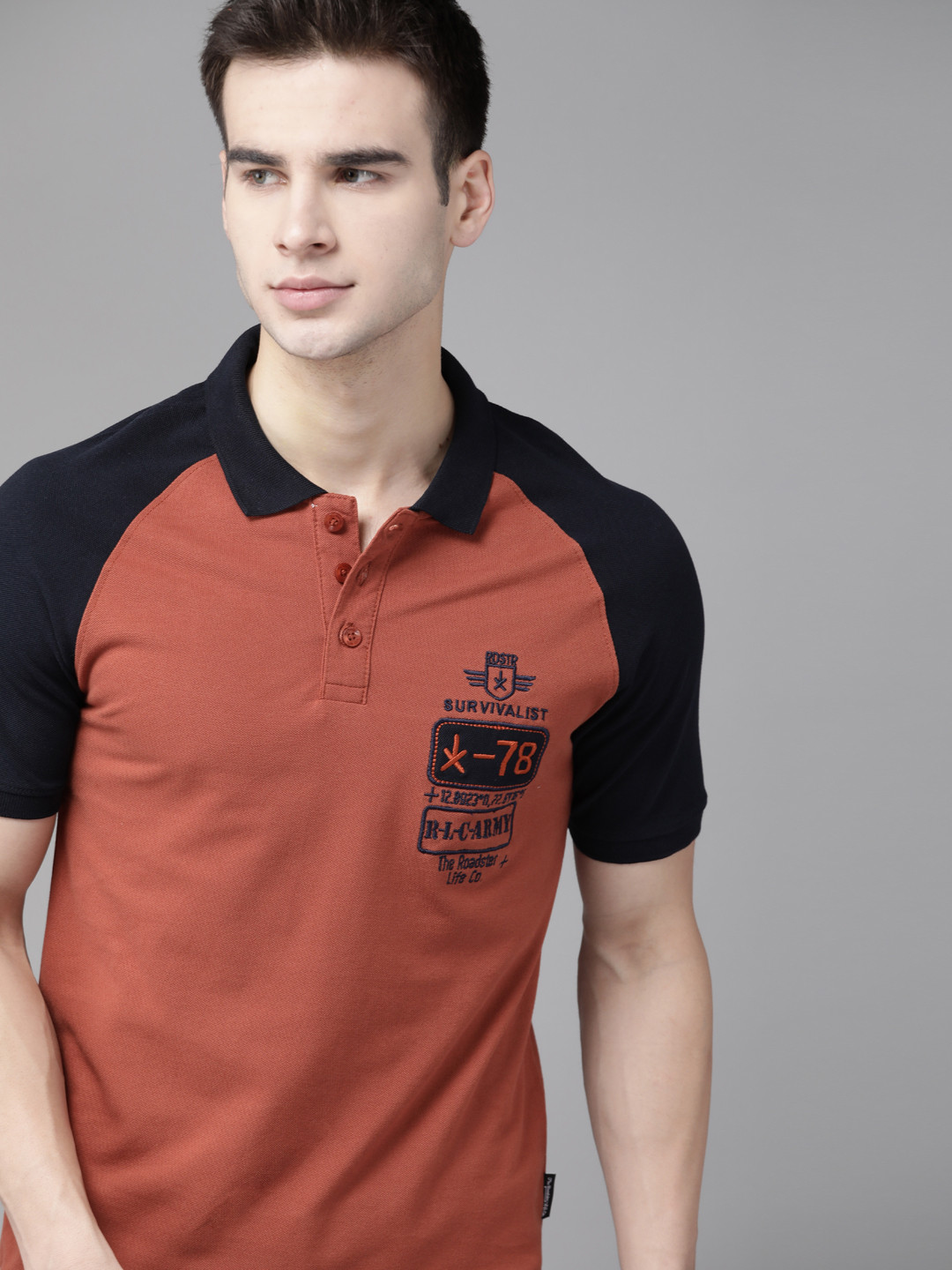 

The Roadster Lifestyle Co Men Rust Brown Solid Applique Polo Collar T-shirt