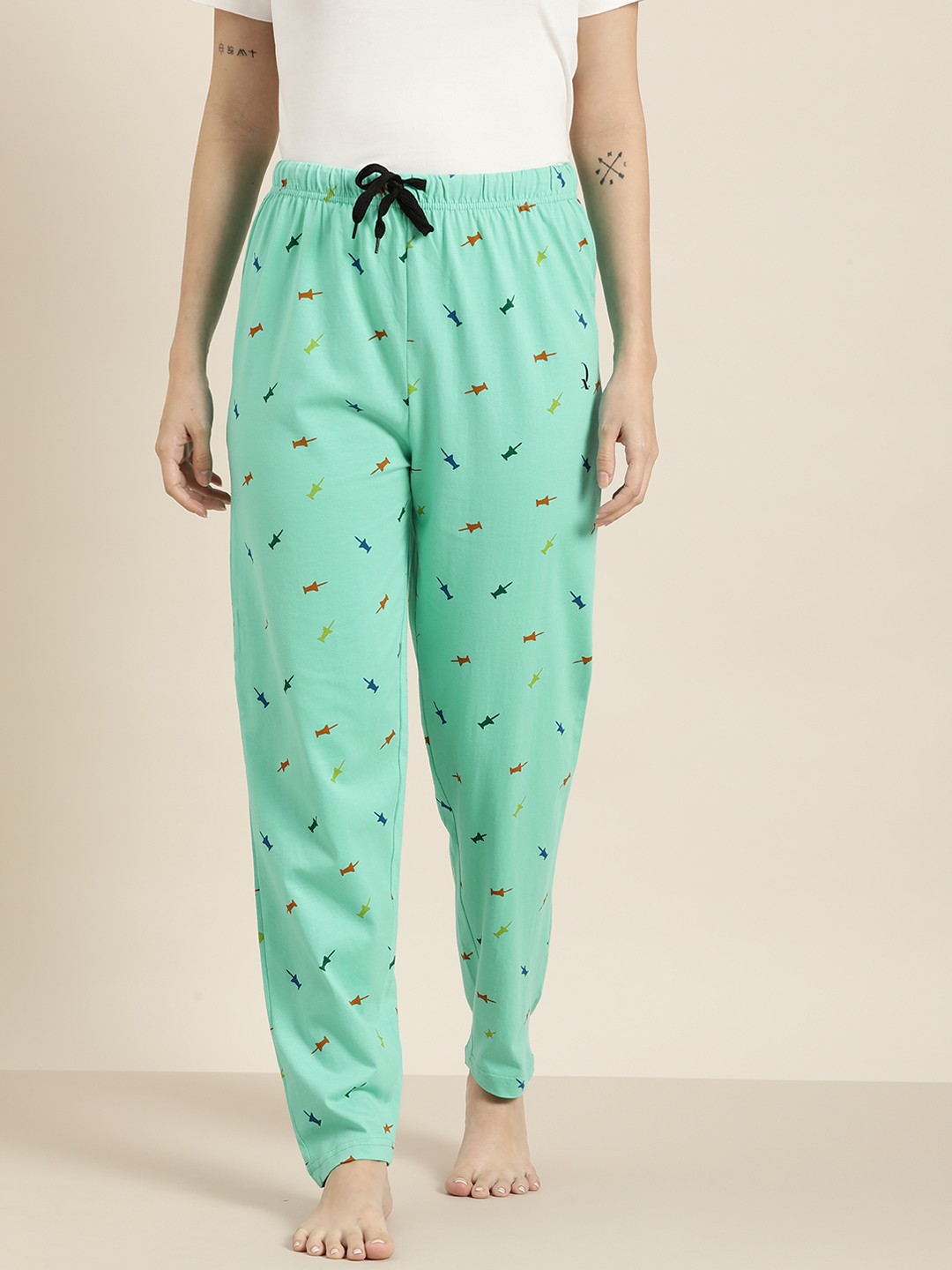 

QUARANTINE Women Blue & Red Push Pin Print Pure Cotton Lounge Pants