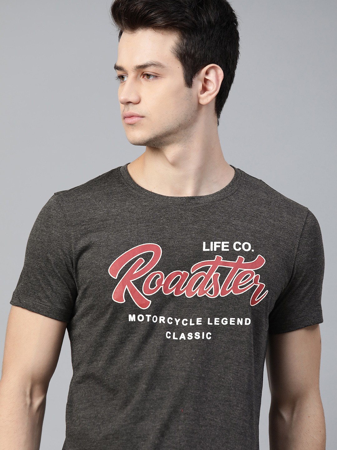 

Roadster Men Charcoal Grey Red Brand Logo Printed Cotton T-shirt