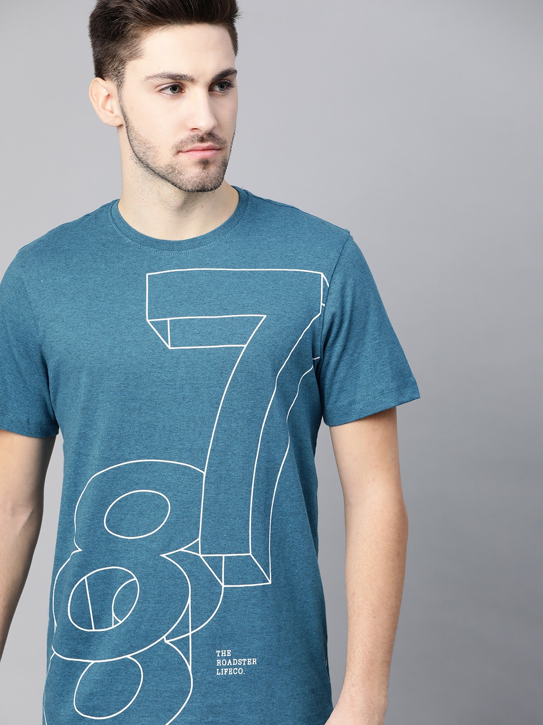 

The Roadster Lifestyle Co Men Teal & White Pure Cotton Typography Print T-shirt
