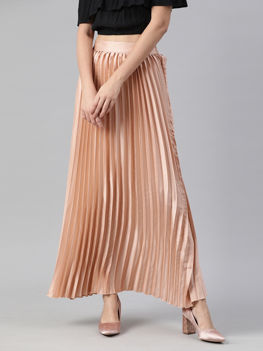 

plusS Peach-Coloured Accordion Pleated A-Line Maxi Skirt