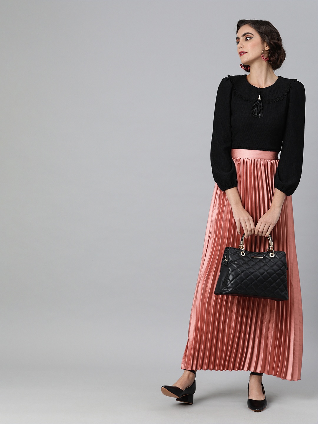 

plusS Pink Accordion Pleated Maxi Flared Skirt with Sheen effect