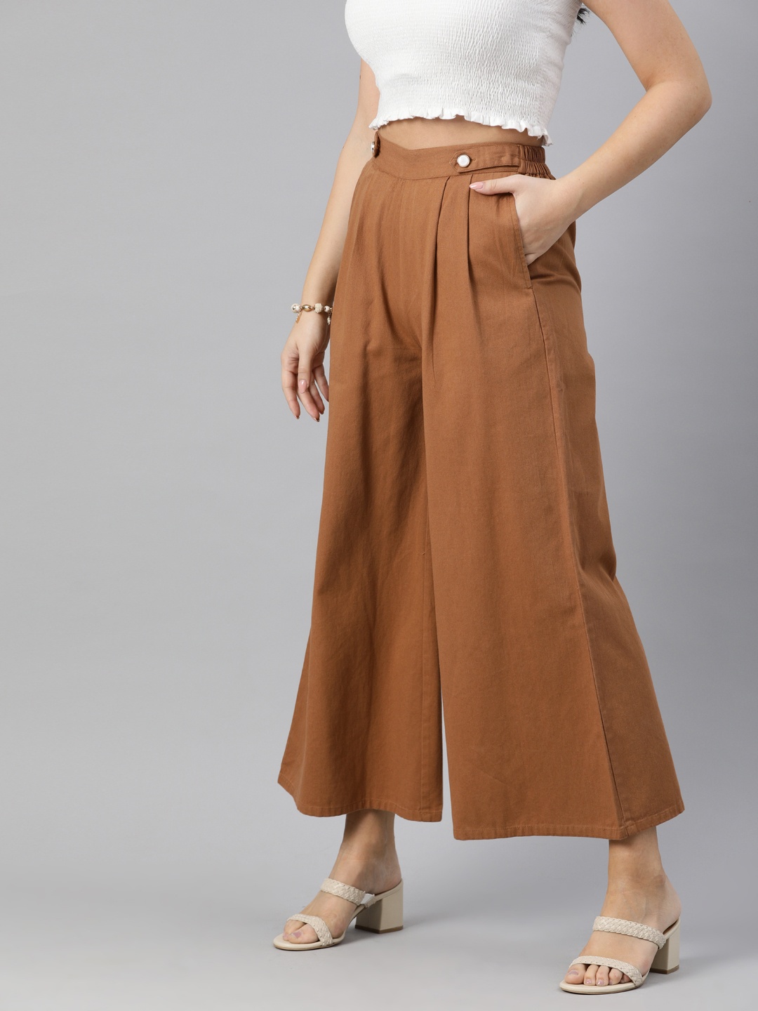 

plusS Women Brown Solid Flared Palazzos