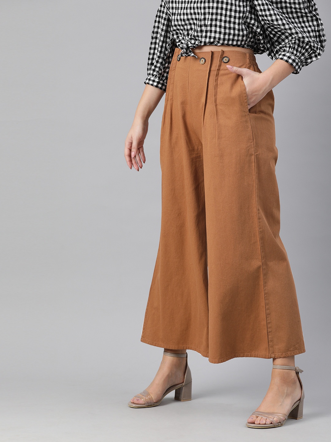 

plusS Women Brown Solid Flared Palazzos