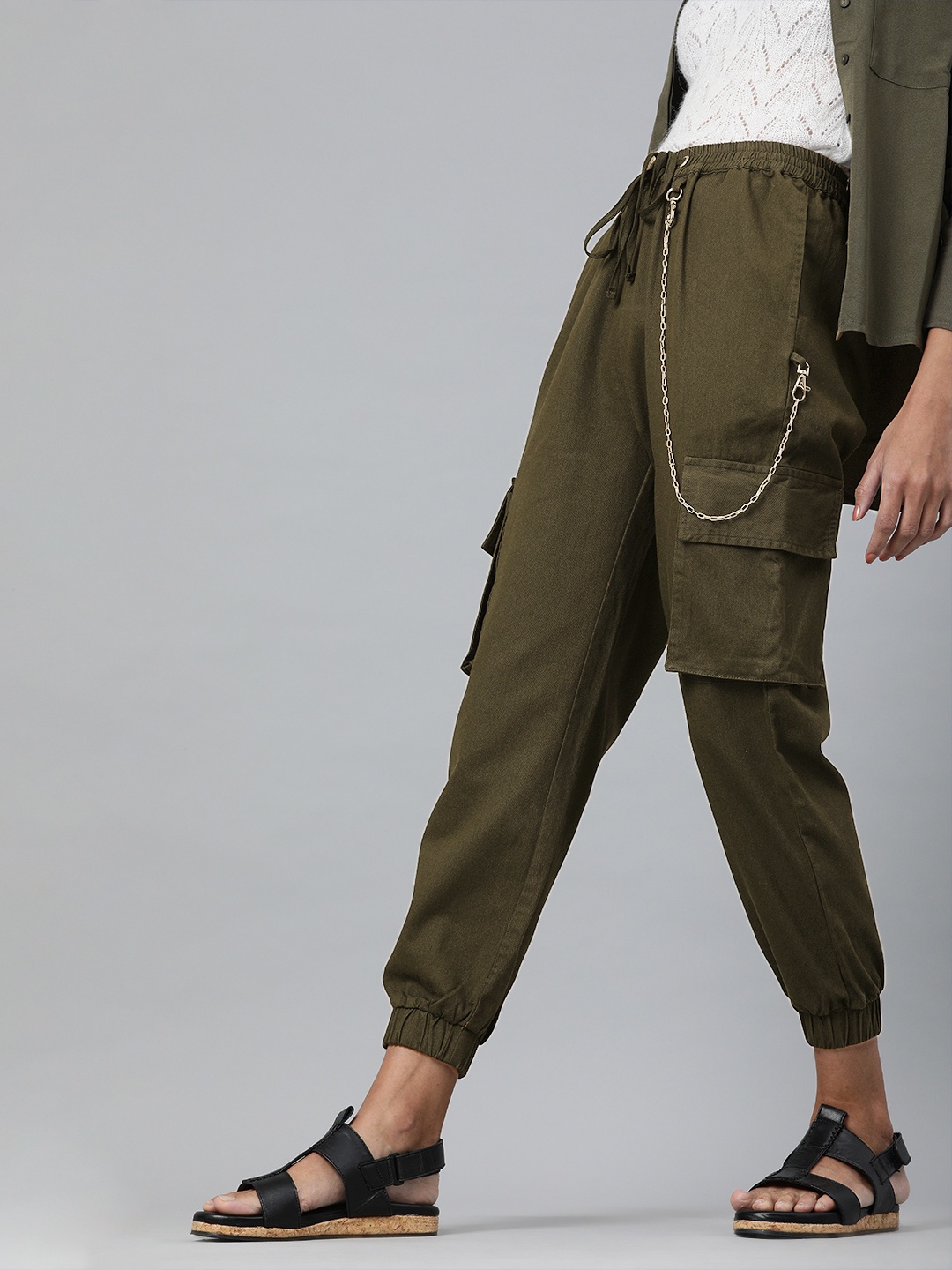 

plusS Women Olive Green Regular Fit Solid Joggers