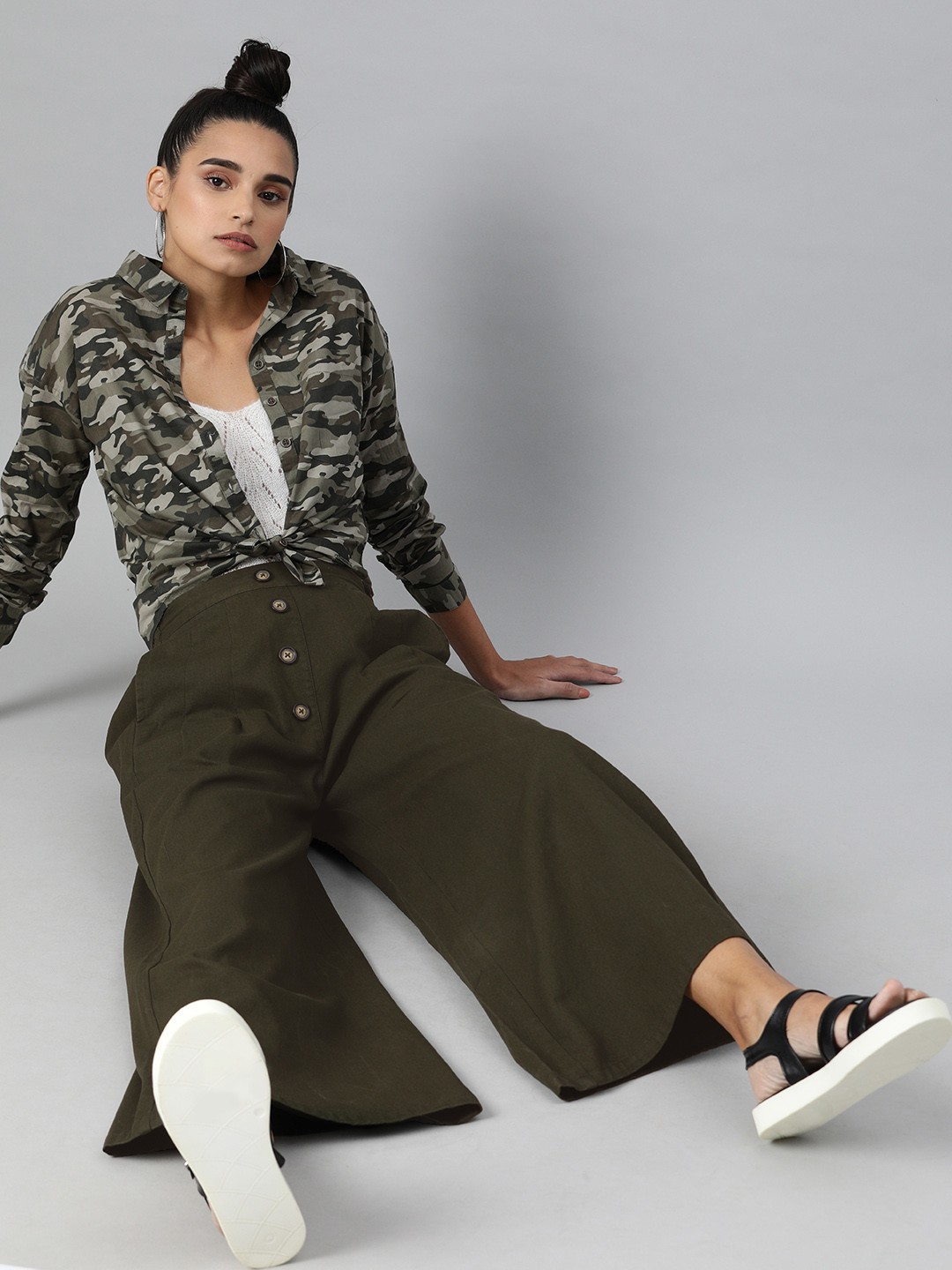 

plusS Women Olive Green Regular Fit Solid Culottes