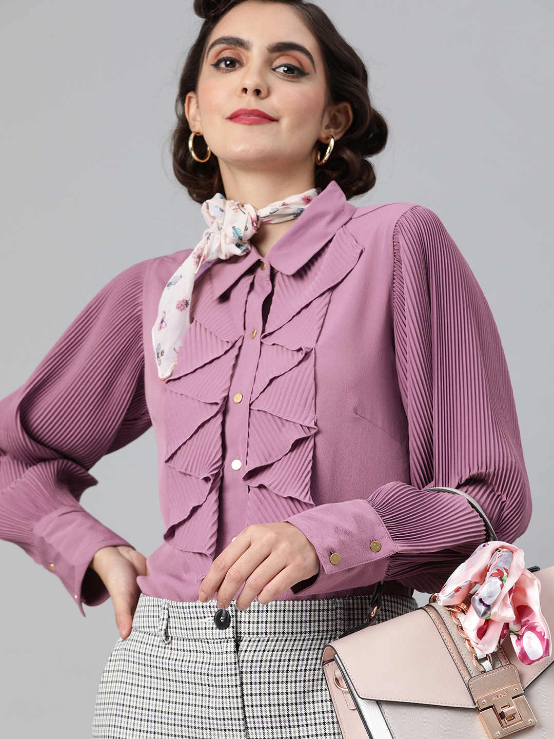 

plusS Women Mauve Regular Fit Solid Casual Shirt