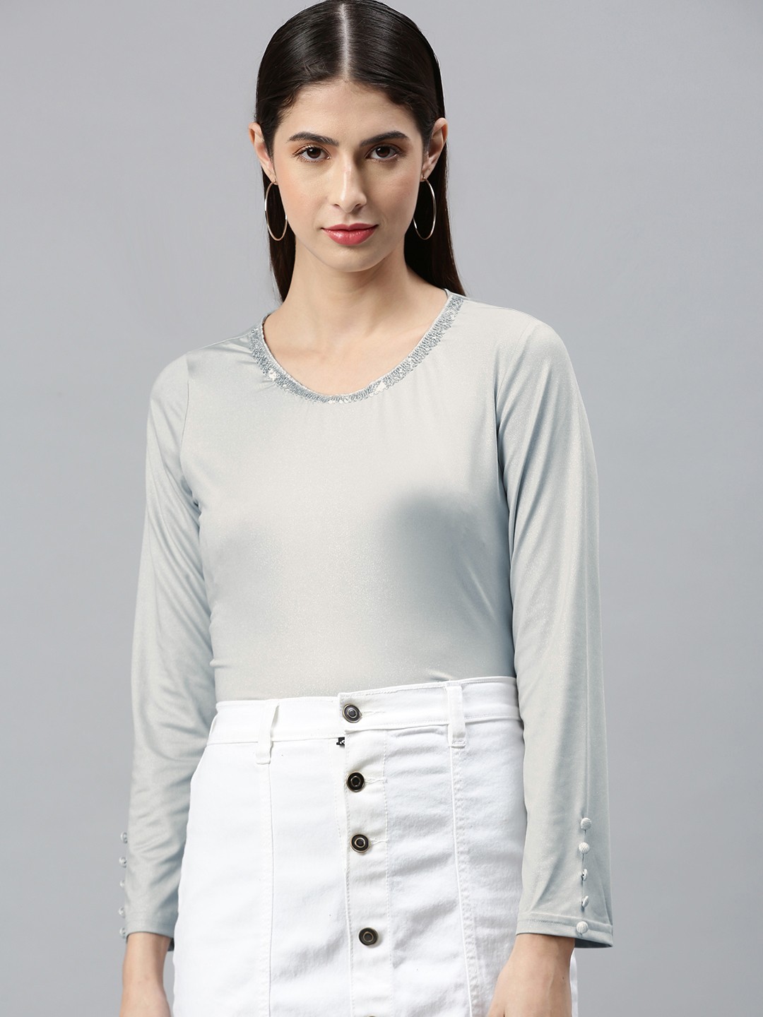 

AURELIA Silver-Toned Jewel Neck Top